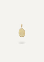 Solid 9k gold engraveable oval charm pendant for custom fingerprint, paw print, or other personal engraving.