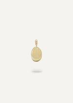 sb studio Gold Poet Pendant, a small oval engravable keepsake charm crafted in solid 9k gold.