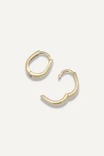 The Sparkle Bar Karin pear-shaped hoop earrings in polished 14k gold with a hinged closure on a white background.
