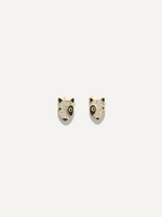 The Sparkle Bar Rufus earrings featuring cute dog faces with sparkling crystal accents and black enamel details.