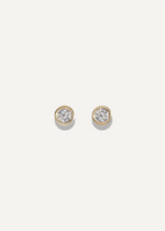 SB Studio Drop of Sparkle stud earrings featuring round brilliant-cut clear stones in a gold bezel setting.