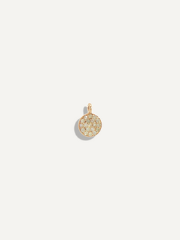 SB Studio yellow gold circle pendant charm featuring a pavé setting of small sparkling diamonds