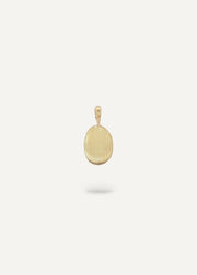 Solid 9k gold engraveable oval charm pendant for custom fingerprint, paw print, or other personal engraving.