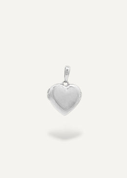 Heart-shaped silver locket pendant on a white background from the sparkle bar