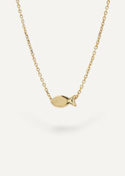 SB Studio 14k yellow gold Wish Upon a Fish charm bracelet featuring a mobile fish on a delicate anchor chain.