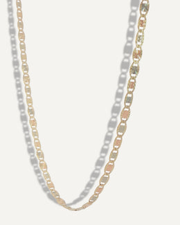 SB Studio Penelope necklace featuring a tri-colour Valentino-style chain in solid 10k yellow, rose, and white gold.