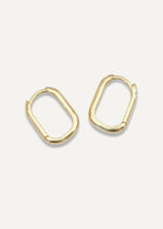 The Sparkle Bar Margo Hoops in polished 14k gold with a modern rectangular paperclip silhouette.