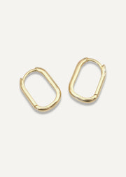 The Sparkle Bar Margo Hoops in polished 14k gold with a modern rectangular paperclip silhouette.
