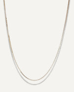 The Sparkle Bar Bridget necklace featuring a delicate bi-coloured box chain in solid 10k yellow and white gold.