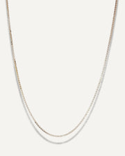 The Sparkle Bar Bridget necklace featuring a delicate bi-coloured box chain in solid 10k yellow and white gold.