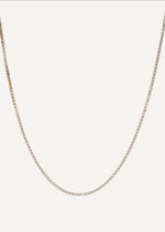 The Sparkle Bar Bridget necklace featuring a bi-coloured box chain in solid 10k yellow and white gold.