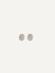 The Sparkle Bar Fleur earrings featuring a delicate floral cluster design with sparkling round-cut diamonds in gold.