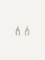 The Sparkle Bar Wishful Earrings featuring a gold wishbone design encrusted with sparkling clear cubic zirconia stones.