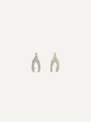 The Sparkle Bar Wishful Earrings featuring a gold wishbone design encrusted with sparkling clear cubic zirconia stones.