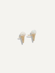 The Sparkle Bar Sweetie Treatie earrings featuring gold ice cream cone studs topped with iridescent pearl scoops.
