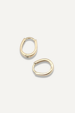 The Sparkle Bar Karin hoop earrings in polished 14k gold with a modern pear-shaped silhouette.