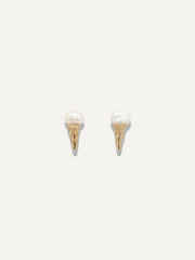 The Sparkle Bar Sweetie Treatie earrings featuring white pearl ice cream scoops on textured gold cones
