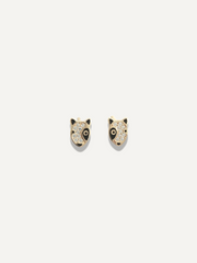 The Sparkle Bar Rufus earrings featuring cute dog faces with sparkling crystal accents and black enamel details.