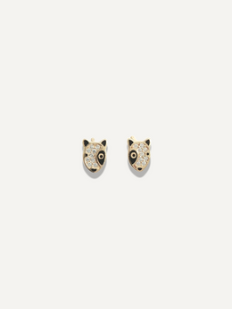 The Sparkle Bar Rufus earrings featuring cute dog faces with sparkling crystal accents and black enamel details.